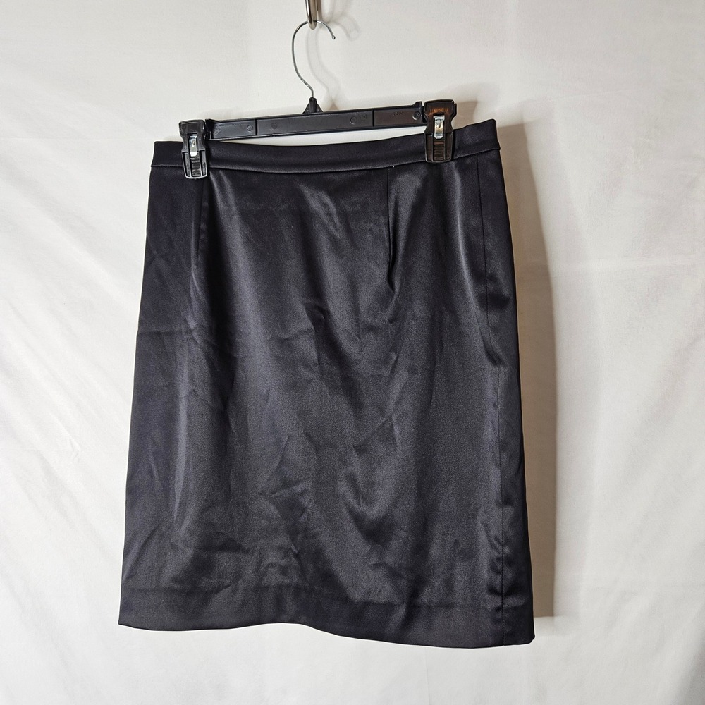 St John Evening Black Satin Pencil Skirt sz 10